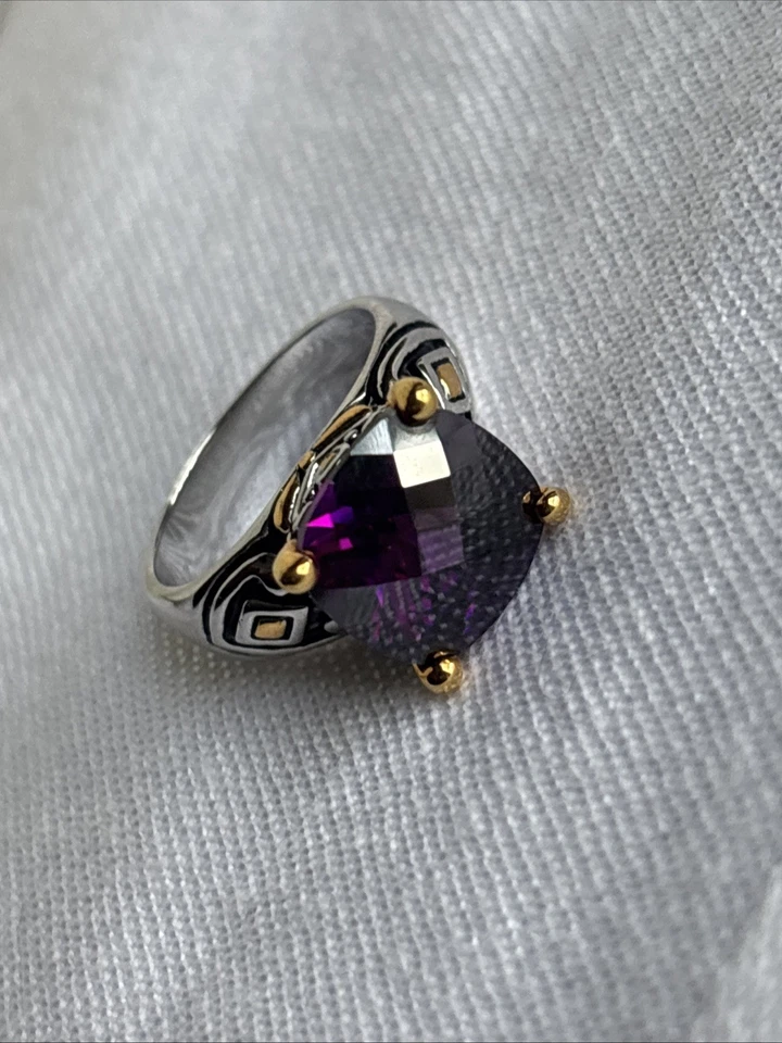Park Lane Signature Ring Amethyst Purple Size 8 Cushion Cut Cz Silver Gold Tones - Image 2 of 4
