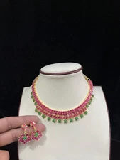 Indian Bollywood Bridal PartyWear Gold Plated cz Jewelry Set Weding Women rm28