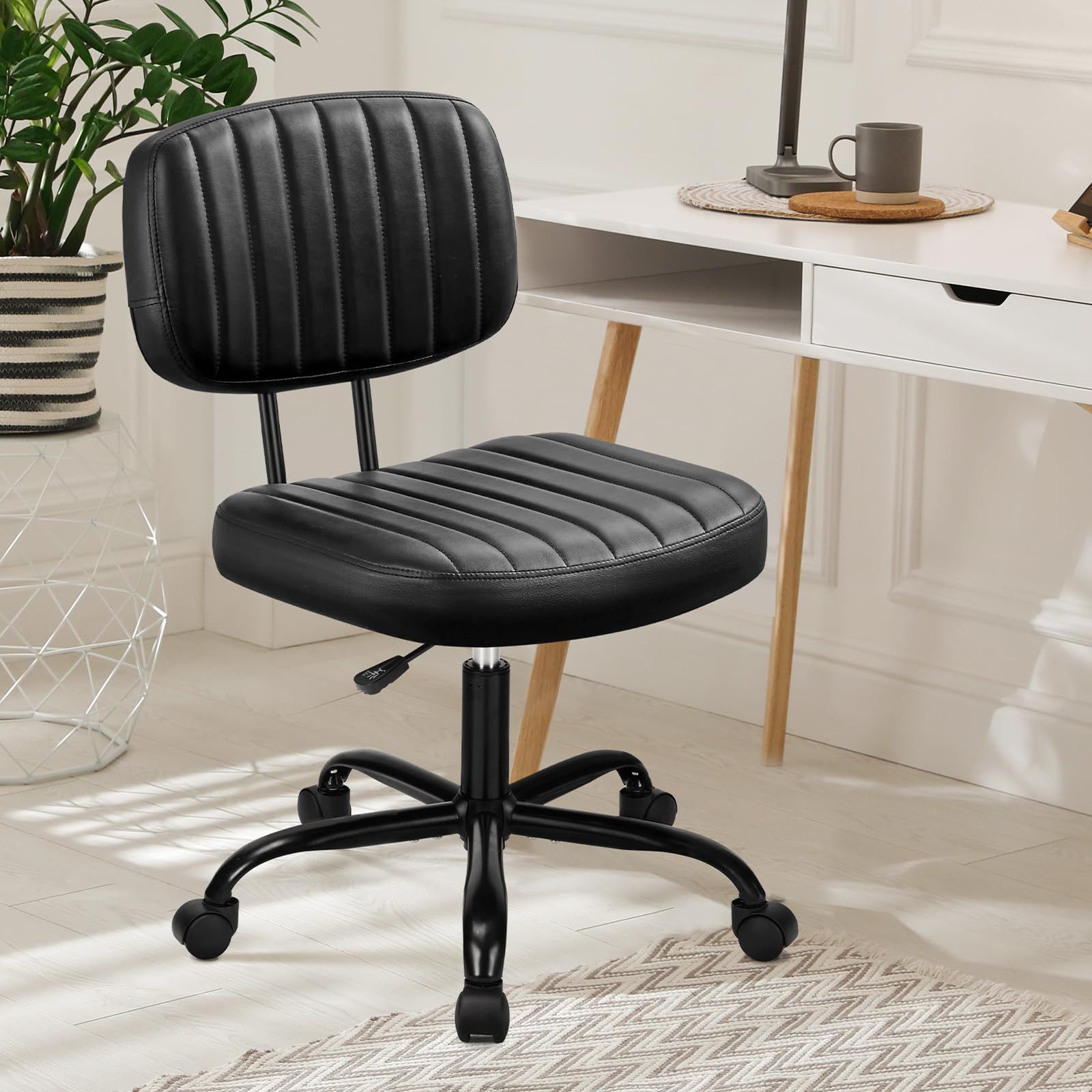 Armless Small Ergonomic Home Office Desk Chair with Low Back Lumbar Support
