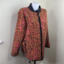 Bob Mackie Autumn Red Leaves Wearable Art Full Zip Jacket Sweater Women  s Sz L