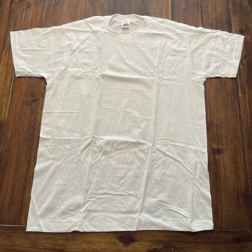 Винтажная мужская рубашка BVD XL белая 100% расчесанный хлопок сделано в США одинарный шов 90-е - Изображение 2 из 4