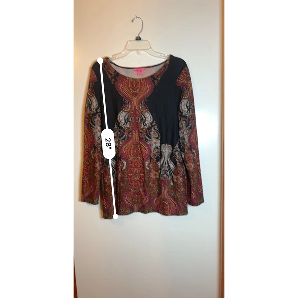 Туника топ с длинным рукавом Sunny Leigh XL черный с принтом пейсли сделано в США женская - Изображение 4 из 4