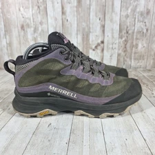Merrell Womens Moab Speed Mid GTX Hiking Boots Waterproof Olive Purple Size 8.5