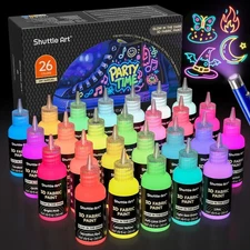 Shuttle Art Glow in the Dark Paint, 26 0.67 Fl Oz (Pack of 26), 26 Colors 