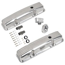 For Sbc Chevy 350 1958-86 Polished Finned Short Valve Covers Air Pcv Breather