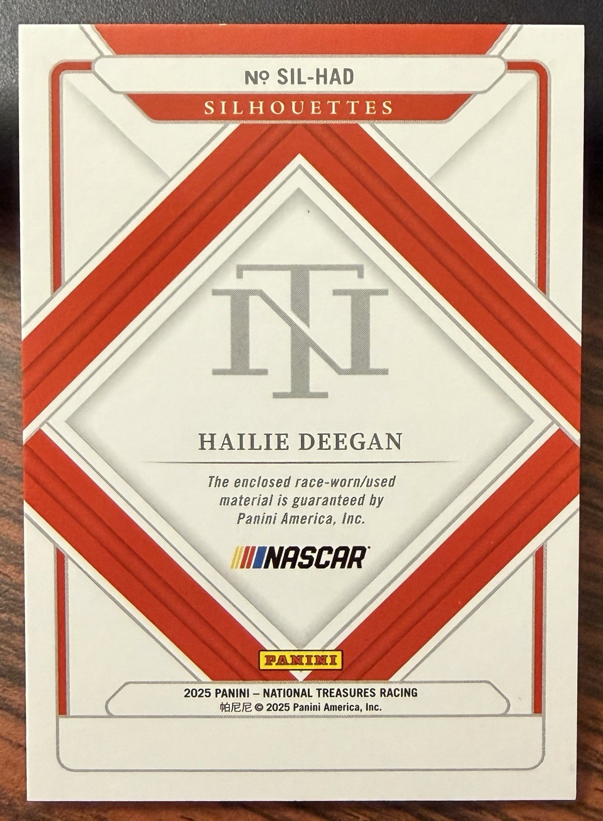 2025 National Treasures NASCAR Hailie Deegan Platinum Silhouettes Patch 1/1 view 2