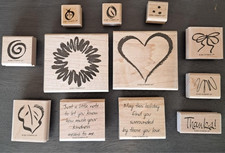 Stampin' Up Wood Mounted Rubber Stamp Lot 2001 Love Hearts Flower Thanks 12 Pcs