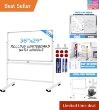 36x24 Inches Double-Sided Magnetic Mobile Whiteboard for Effortless Meetings