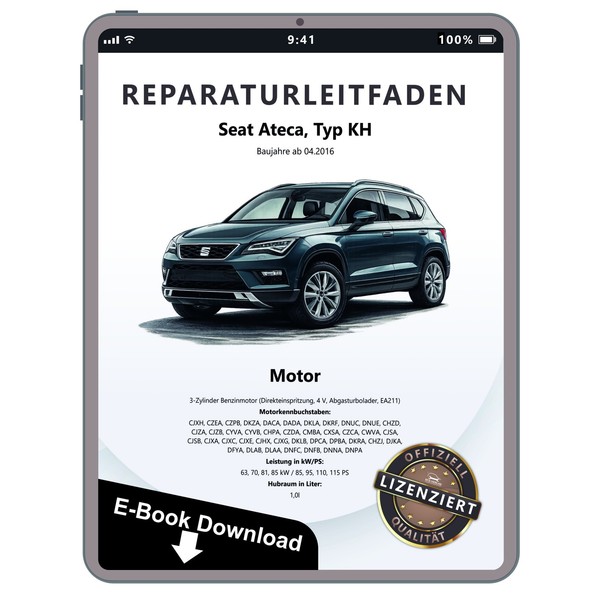 Seat Ateca KH Ab 2016 3-Zyl. 1,0L Benzinmotor 85-115 PS Reparaturleitfaden Ebook-image