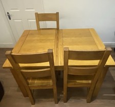 Solid Wooden Extendable Dining Table with 4 Wooden Chairs Brown -collection only