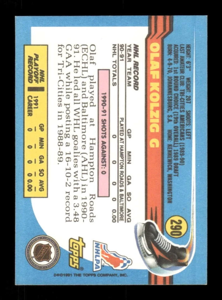 1991-92 Topps 290 Olaf Kolzig signed auto autograph  MZ BXCP57 - Image 2 of 2