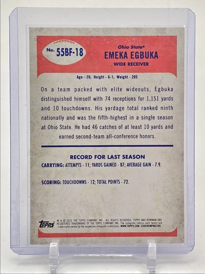 EMEKA EGBUKA 2023 BOWMAN UNIVERSITY CHROME 1955 BOWMAN Q0M-531 - Image 2 of 2