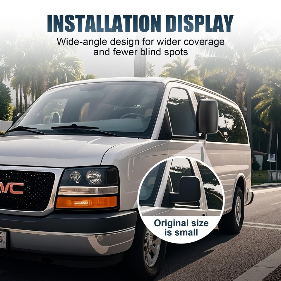 YITAMOTOR Left Driver Mirror - 2003-2019 Chevy Express/GMC Savana | Manual Folding, Wide-View, Durable Black - View #10