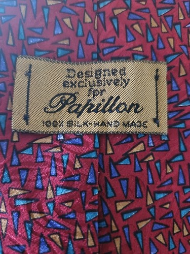 PAPILLON Men's 100% Silk Tie ITALY Designer Maroon/Multi-Color Spike Triangles - Picture 6 of 7