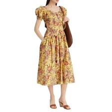 Ulla Johnson Golda Floral-Print Midi Dress Yellow Floral Batik Cutout Size 0