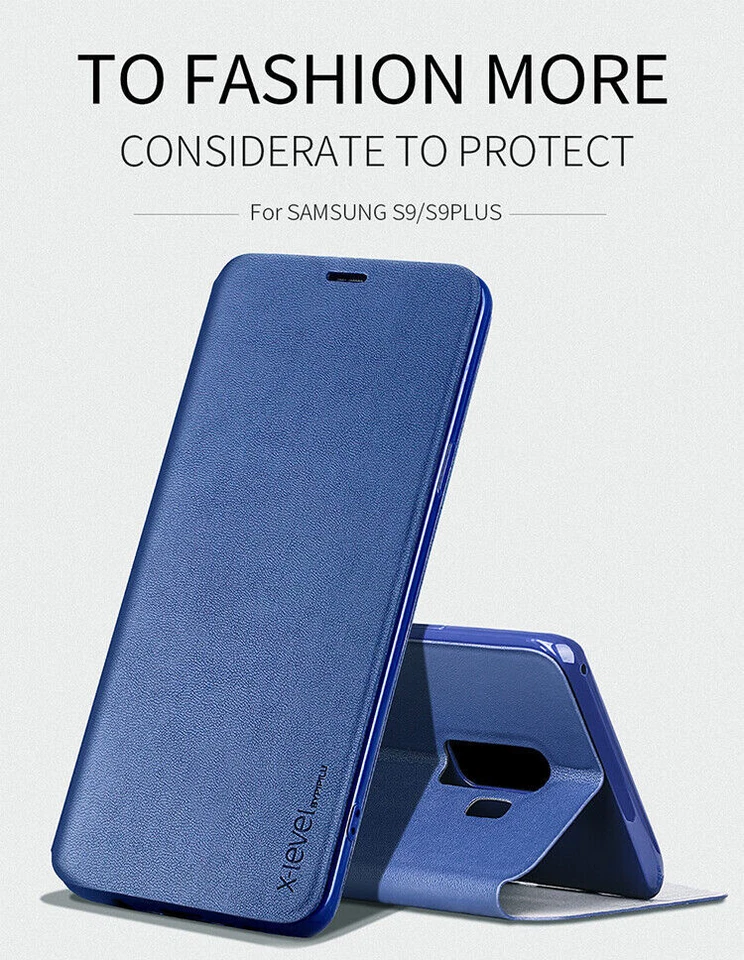 For Samsung Galaxy S9 PLUS X-Level FIBCOLOR Ultra Slim Full Flip Case/Stand BLUE — 第 3/4 张图片