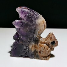 Natural Amethyst Cluster Quartz.Mineral Specimens.Hand-Carved Squirrel Healing,N