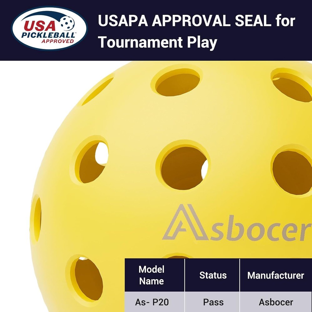 USAPA Approved Yellow Outdoor Pickleball Balls 40 Holes 12-Pack
