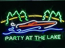 New Party At The Lake Boat Beer Neon Lamp Light Sign 24"x20" Glass Wall Display