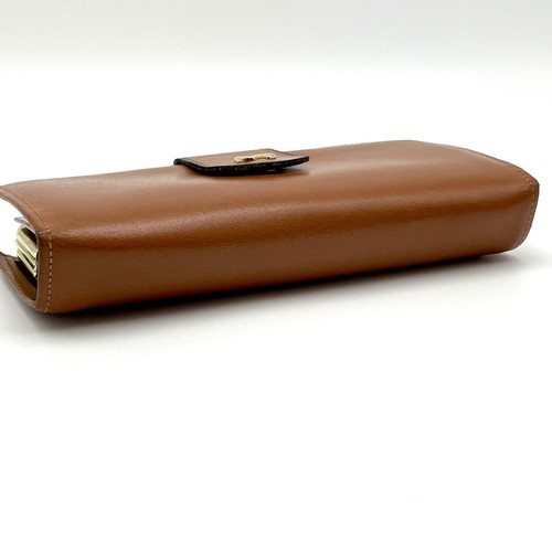 Vintage Cognac Brown Leather Wallet Clutch Double Kiss Lock Gold Picture Holder - Picture 5 of 15