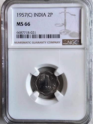 India 2 Paisa 1957C NGC MS 66