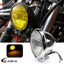 Chrome 4.5" 4-1/2" Bates Headlight Assembly H4 Bulb For Harley Chopper Bobber