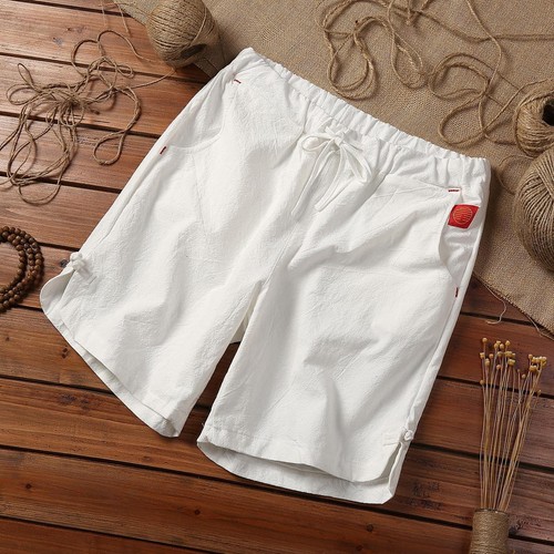 Men Cotton Linen Shorts Summer Beach Casual Drawstring Loose Short Pants Elastic - Picture 14 of 23
