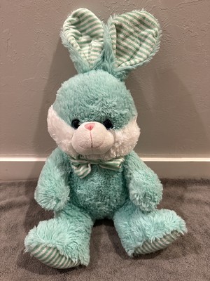 Big Teal Easter Bunny Plush with Green/white Striped Bow Tie And Striped Feet