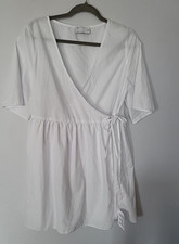 Asos Design Womens Wrap White Dress Size Uk 14 Short Sleeves Summer Holiday