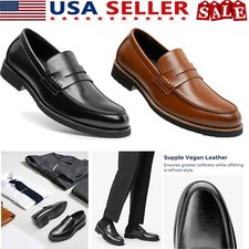 Mens Dress Shoes Slip On PU Penny Loafers Business Shoes Classic Formal Shoes US