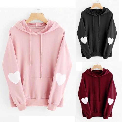 Women Drawstring Hoodies Sweatshirt Jumper Heart Print Long Sleeve Pullover Tops - Bild 2 von 12