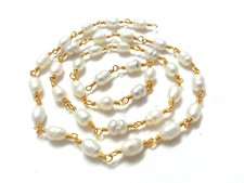 5 Feet Freshwater Pearl Barrel Smooth 4x6-5x7mm Beads, Rosary Chain Gold Wire