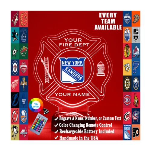 Firefighter, Maltese Cross Hockey Sports Fan Lamp, LED Light Up, Personalized  - Picture 1 of 12