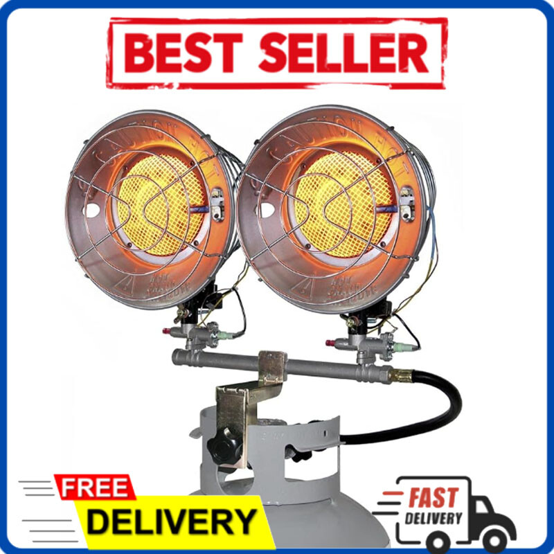 Indoor/Outdoor Propane Space Heater Double Burner Tank Top Heater Medium Silver