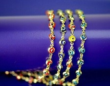 Solid 14k Yellow Gold Good Luck Evil Eye Cable Charm Bracelets