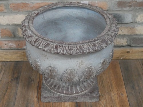 Stone Grey Fluted Urn Planter Cement MGO Resin Garden Round Natural Antique Pot - Picture 3 of 5