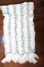 Vintage Ornate Off White & Silver Scallop Edges Scarf Wrap Extra Large 56 x 16
