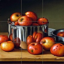 apples in a tin bucket Tile Mural Kitchen Bathroom Backsplash Marble Ceramic