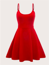 Red EZwear Solid Flare Hem Cami Dress Sz XS S M L XL