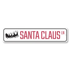 Santa Claus Lane Sleigh Holiday Sign, Christmas Aluminum Sign