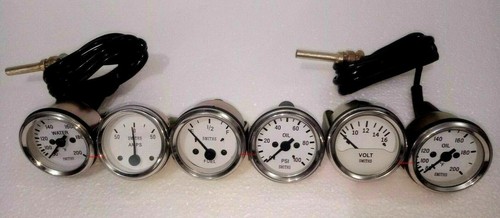 Smiths-52mm-Kit-Temp-Oil-Fuel-Oil Temp Gauge Volt +Amp Gauges --Replica White - Foto 2 di 3