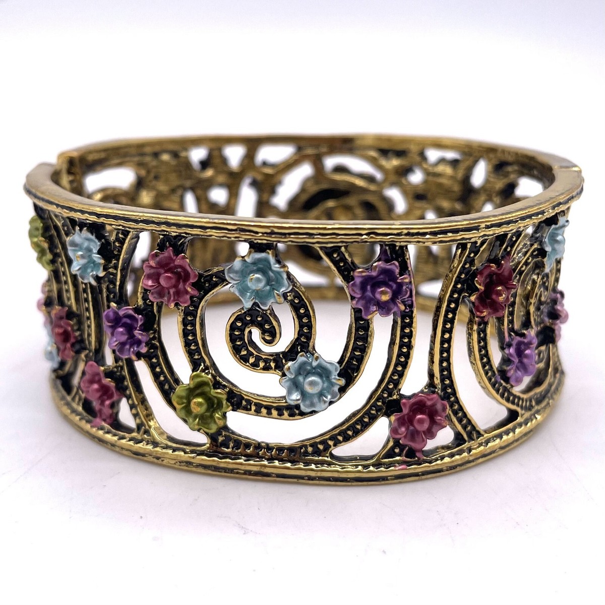 OPC CN Elaborate Enameled Flower Rhinestone Clamper Hinged OPC CN Elaborate Enameled Flower Rhinestone Clamper Hinged