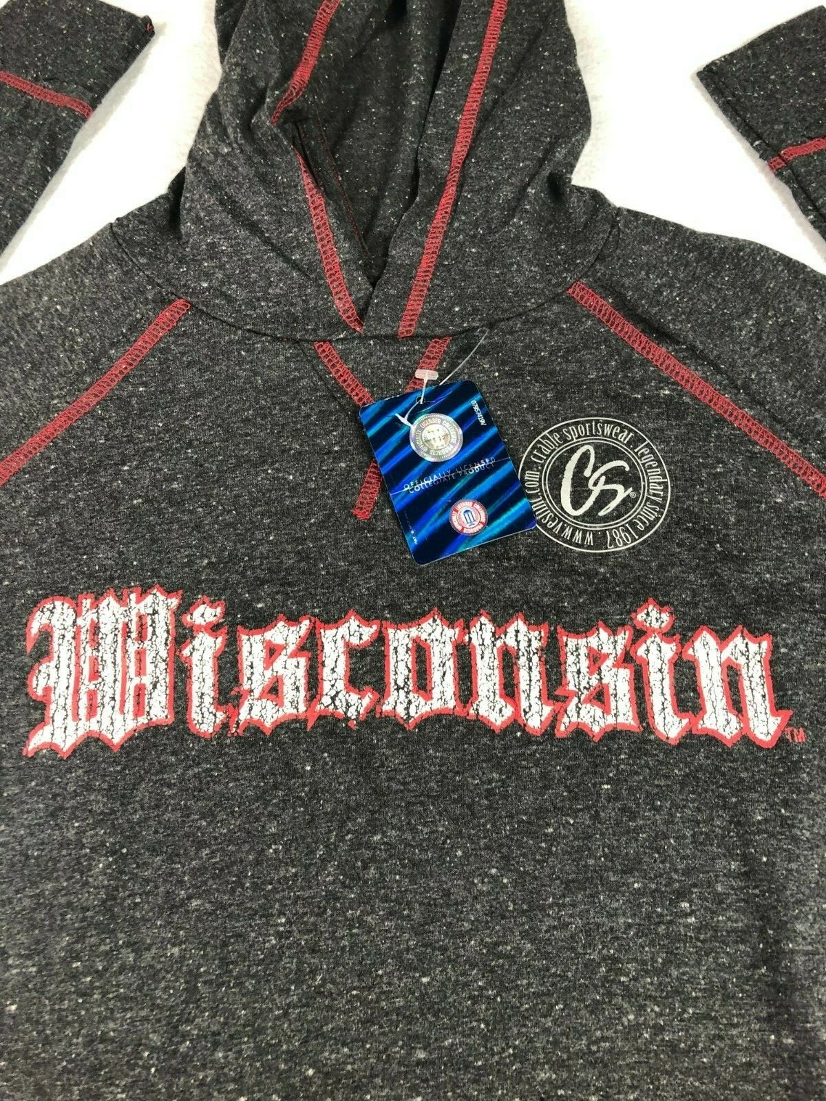 VETEMENTS Felpa con cappuccio Wisconsin Badgers manica lunga nuova con etichetta con licenza ufficiale