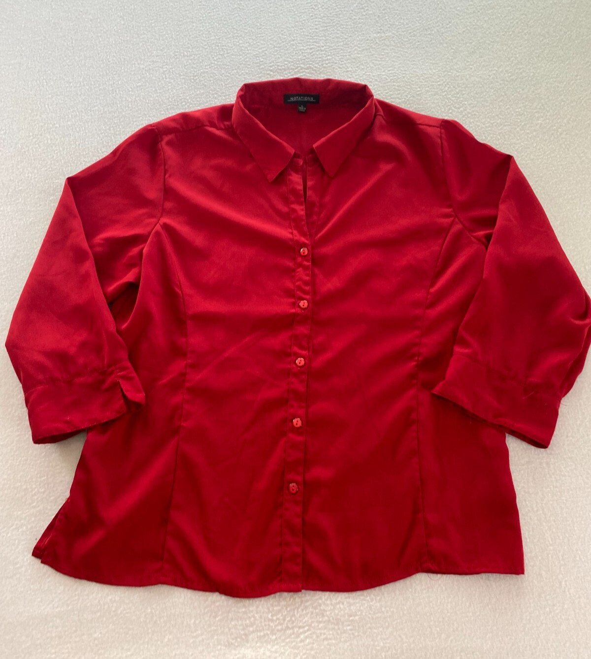 Notations Top Womens Large Red Collared Pleated 3… - image 1