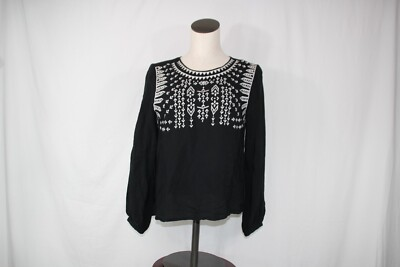 #ad #ad Forever 21 Women#x27;s Boho Aztec Print Embroidered Top Black and White Blouse Sz M $16.19