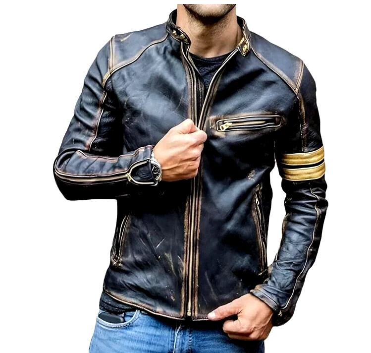 Men's Motorcycle Biker Leather Jacket Distressed Café Racer Genuine Lambskin
Opens in a new window o