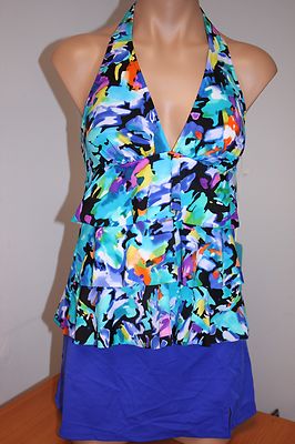 NWT Caribbean Joe Swimsuit Tankini Skirt 2pc set Sz Ruffles