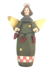 Vtg Christmas Angel w/Hearts on String Figure Wings Resin 10 inch