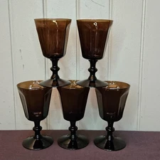Lenox USA 5 Oz Footed Antique Brown Smokie 5” Water Wine Glass Goblets Lot of 5