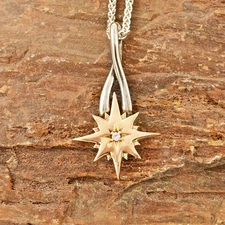 10k & Sterling Silver Keith Jack Celtic Compass Star White Sapphire Necklace 18"